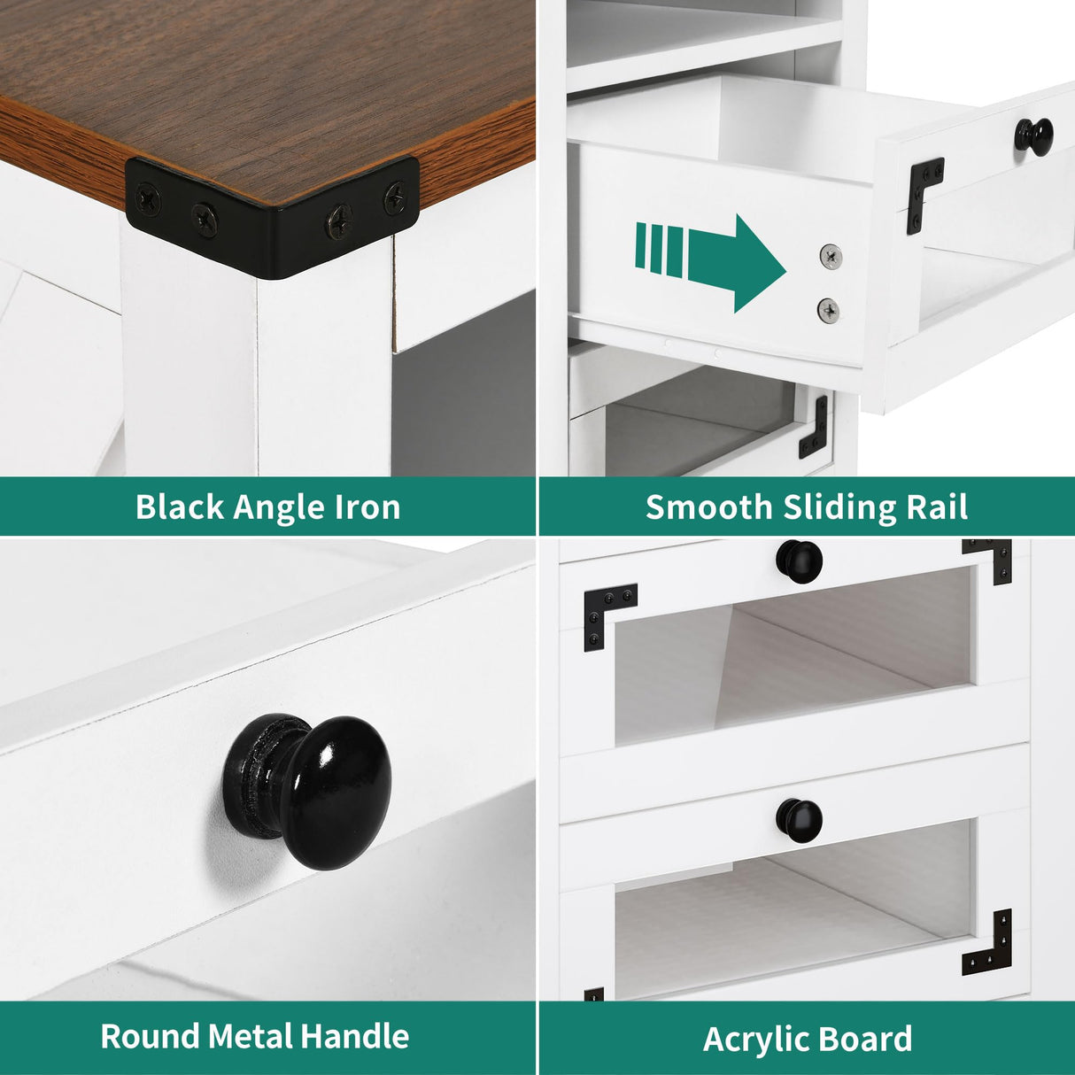 YITAHOME Farmhouse Nightstand with Charging Station, 2 Drawers Night Stand with LED Lights, Wood End Table Side Table with Storage, Walnu + White YITAHOME