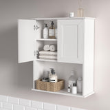 Bathroom Wall Cabinet Wooden with 2 Doors,Over the Toilet Storage Cabinet,Bathroom and Laundry Wall Mount Storage Medicine Cabinet with Open and Adjustable Shelf,Easy Assembly (Style A -1 PC, White) NewBeth