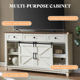 AMERLIFE Farmhouse TV Stand for Televisions up to 65 Inchs, Entertainment Center with Sliding Barn Doors and Storage Drawers, 59" TV Stand with Cabinets, Antique White AMERLIFE