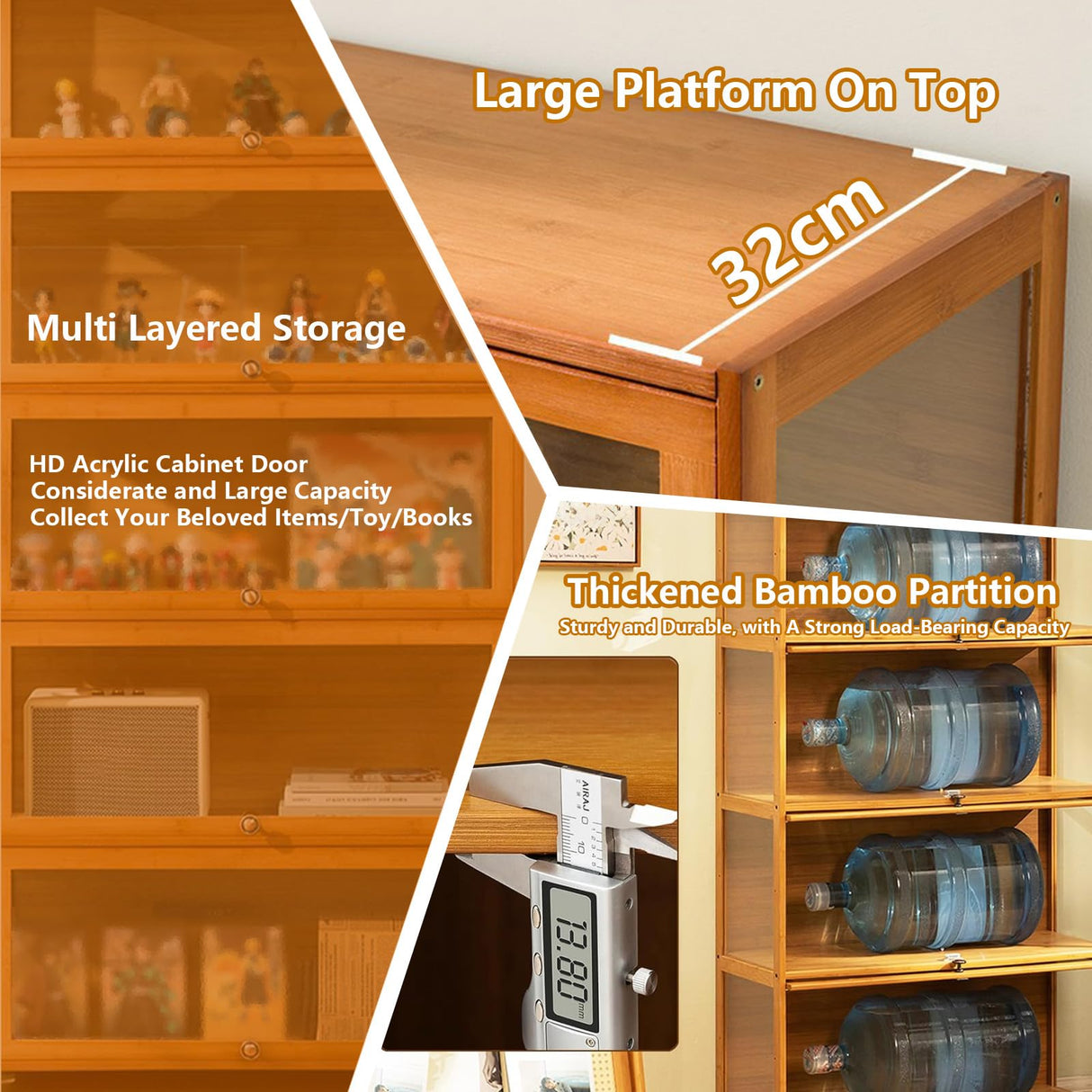 Paulist Small Curio Cabinets Curio Display Cabinet with Acrylic Doors, 3 Tier 4 Tier Showcase &Display Shelf for Figures, Toys, Books, Bookcase for Office, Playroom, Living Room,Brown,80x32x106cm Paulist
