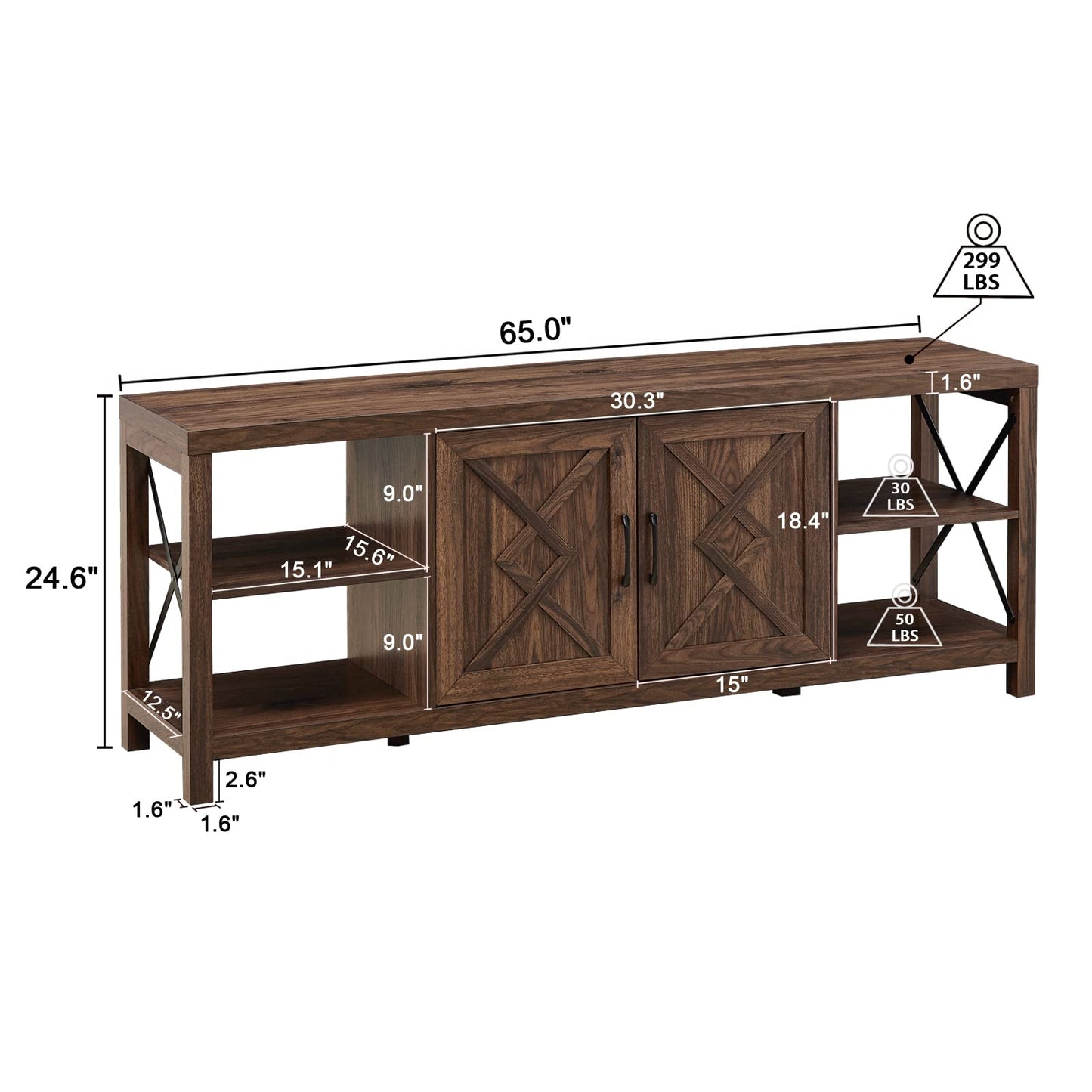 Okvnbjk TV Stand for 75 Inch TV with Storage,65 Inch Width Wood TV Stand for 65 70 75+ Inch TV with Soft Closing Door Hinges, Dark Walnut - WoodArtSupply