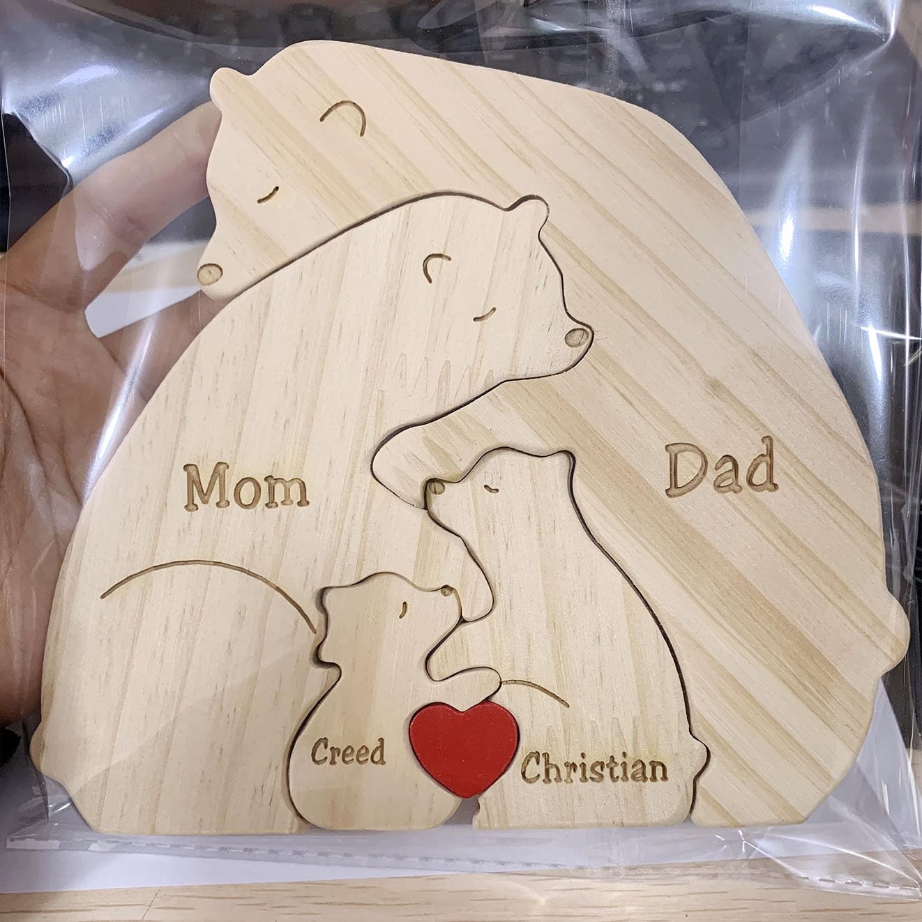 Personalized Bear Family Names Puzzle (2-5 Names), Custom Wooden Bear Sculpture Decorative Gifts for Mom and Dad, Family Puzzle for Mother's Day, Father's Day, Birthday, Wedding, Anniversary - WoodArtSupply