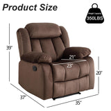 INZOY Manual Recliner Chair with Padded Armrest, Wall-Hugger Single Sofa Recliners with Overstuffed Back, Classical Fabric Reclining Chairs for Living Room Theater Seating, Brown INZOY