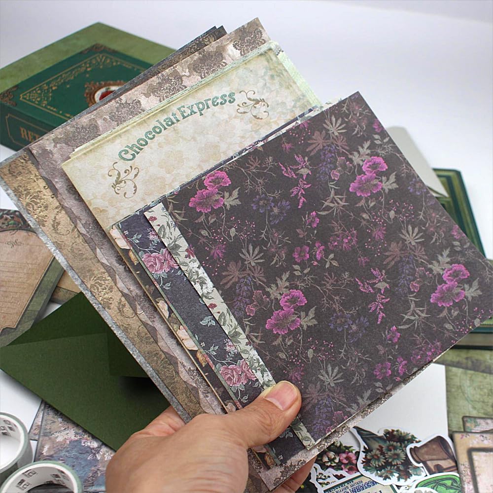 Diuhofart Vintage Scrapbooking Supplies Kit, 185pcs Junk Journal Kit with Scrapbook Paper Sticker Aesthetic Notebook Scrapbook Kit, Art Craft DIY Gift for Adult Women Diuhofart