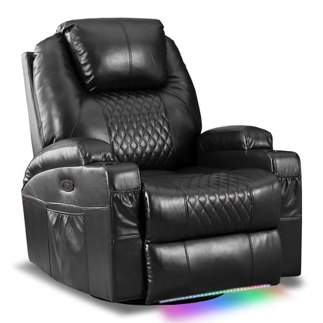 IBTKIG Power Swivel Rocker Recliner Chair with Massage and Heat/LED Lights/USB and Type-C Ports/Infinite Position/Cup Holder, Electric Glider Reclining Sofa for Nursery Living Room (1, Black) IBTKIG