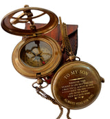 Khybex International to My Son Compass Personalized Sundial Compass with Leather Case/Gift for Son/to My Son Gifts/Mom to Son Gift/Dad to Son/Grandson Gift, Directional Magnetic Sundial Compass Khybex International