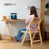 VINGLI Rattan Dining Chair, Wood Folding Chair with 360° Swivel Backrest, Rubberwood Frame and Rattan Woven Seat and Back, Natural Color, Set of 2 VINGLI
