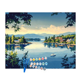 Artbrush Tower Winnipesaukee Lake Paint by Number, New Hampshire Paint by Numbers Kit for Adults, Lakeside Town Acrylic Painting, Lakes Trees Scenery Poster for Home Wall Decor(16x20inch, No Frame) Artbrush Tower