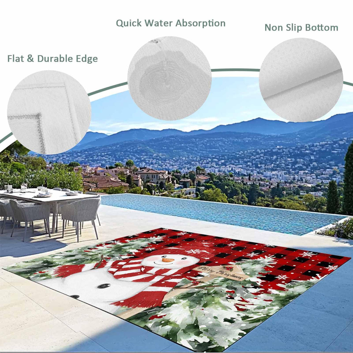 Christmas Red Snowman Outdoor Rug 6x9ft Winter Snowflakes Tree Red Plaid Waterproof Patio Rugs Lightweight Foldable Outside Large Area Rug Carpet for Porch Deck Balcony Backyard Camper Lkicikik