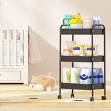 Vtopmart 3 Tier Metal Rolling Cart with Wheels, Utility Storage Cart with Handle and Lockable Casters, Storage Basket Organizer Shelves, Easy Assemble for Kitchen, Living Room, Office, Nursery, Black Vtopmart