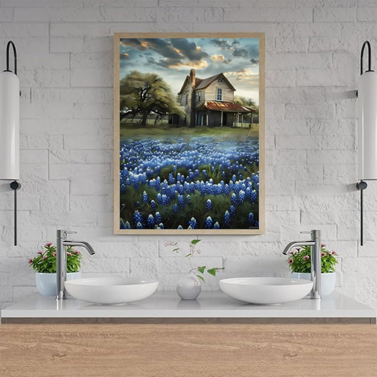 DIY 5D Diamond Painting Kits for Adults Diamond Art Bluebonnets On Field Rhinestone Diamond Embroidery Field Craft Kits for Living Room Bedroom Wall Decor Gift 12x16 inch JXAVAXDE