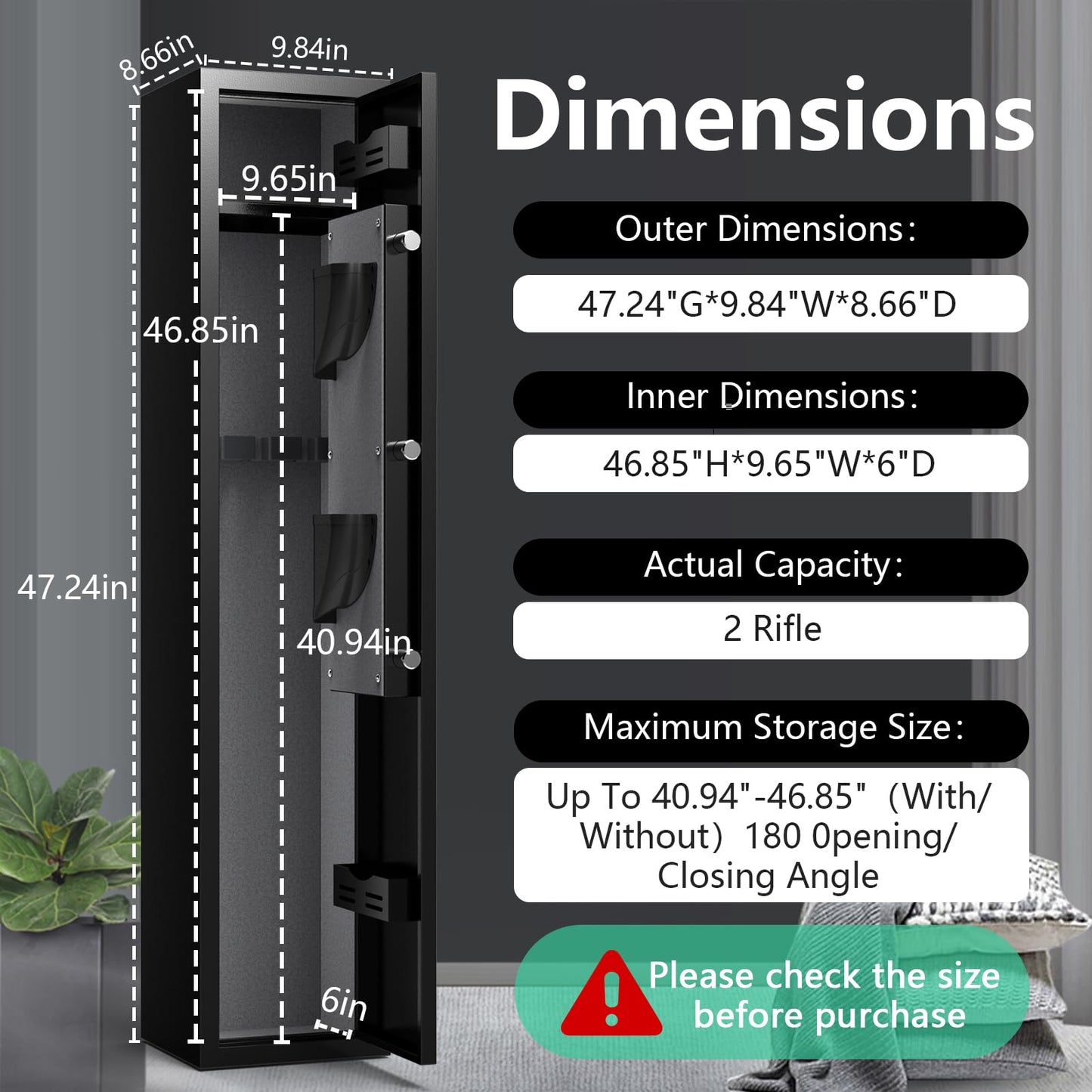 Marcree 2 Gun Safe, Small Rifle Safe with Alarm System, 180 ° Quick Access Gun Cabinet for Rifles and Pistols, Electronic Shotgun Safe with Removable Shelf, Rifle Cabinet with Pistol Bags, Ammo Rack