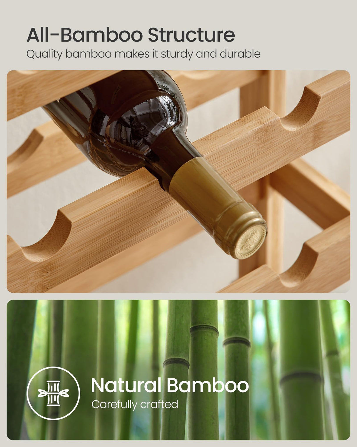 SONGMICS 42-Bottle Wine Rack Free Standing Floor, 7-Tier Display Wine Storage Shelves with Table Top, Bamboo Wobble-Free Bottle Holder for Kitchen Bar Dining Room Living Room, Natural UKWR27NL SONGMICS