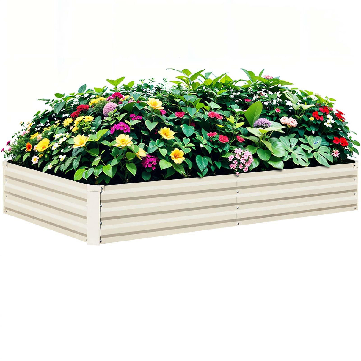 BUTUNITA Raised Garden Bed Beige, 6x3x1ft Galvanized Raised Garden Bed Outdoor Metal for Gardening Vegetables Flower Garden Planter Box Large Raised Bed with Gloves and 3ftx30ft Weed Barrier Fabric BUTUNITA