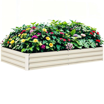 BUTUNITA Raised Garden Bed Beige, 6x3x1ft Galvanized Raised Garden Bed Outdoor Metal for Gardening Vegetables Flower Garden Planter Box Large Raised Bed with Gloves and 3ftx30ft Weed Barrier Fabric