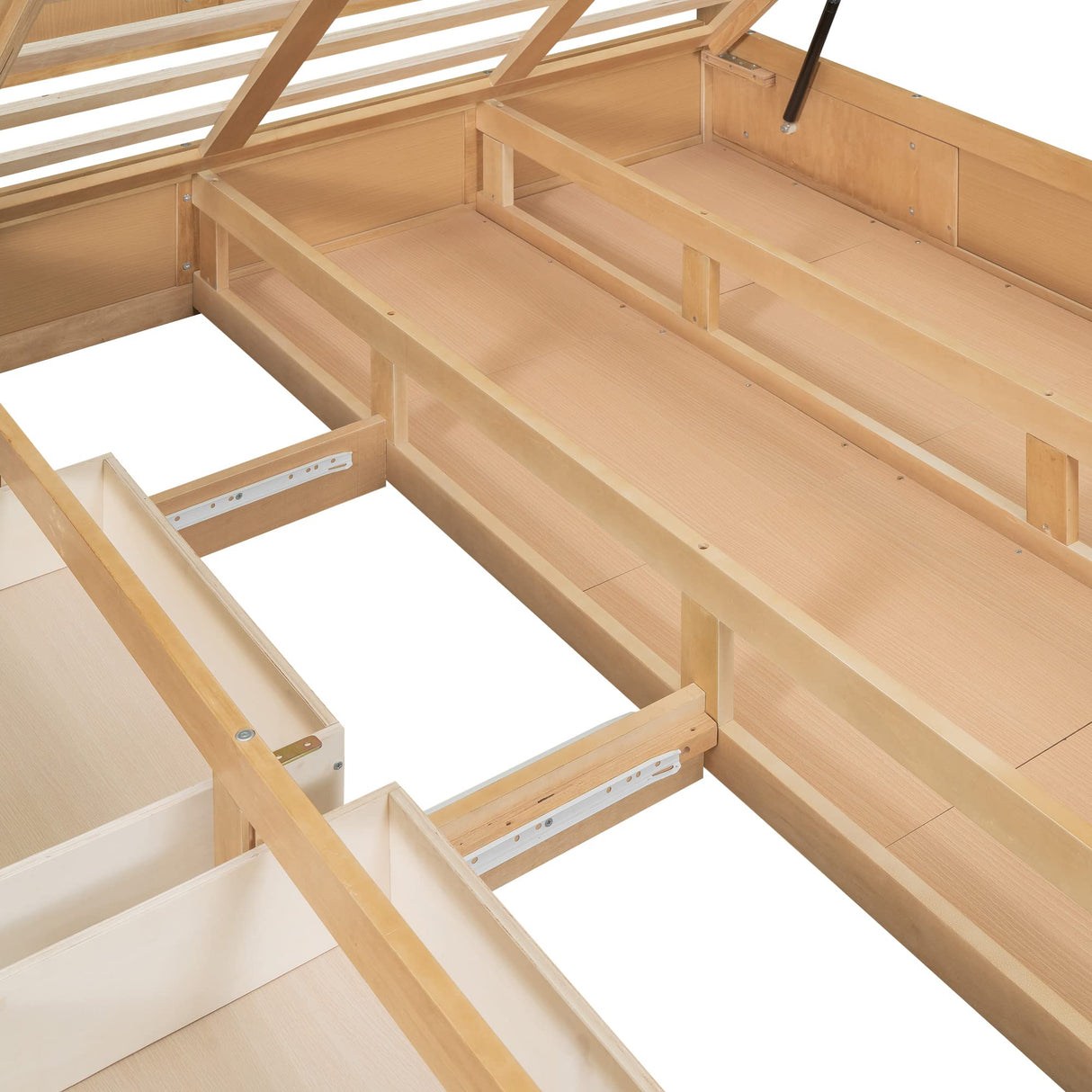 Bellemave Lift Up Storage Full Bed with Drawers and Headboard in Natural Wood Bellemave