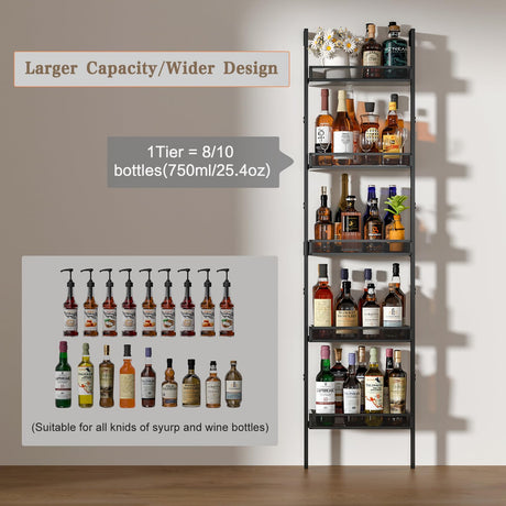 5-Tier Freestanding Wine Racks: 50 Bottles Wine Rack Shelf Wall Mounted with Fences, Wines Bottle Holder Display Shelf, Liquor Storage for Kitchen, Dining Room, Bar, Wood, 17.28''L x 7.95''W x 68.5''H Hencawima