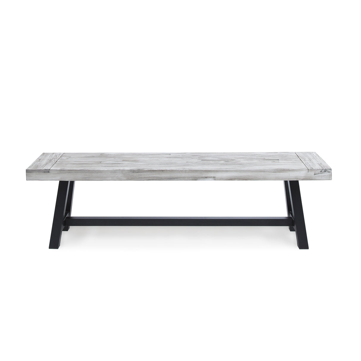 Great Deal Furniture Cassie Outdoor Light Grey Sandblast Finish Acacia Wood Dining Bench with Black Rustic Metal Finish Frame GDFStudio