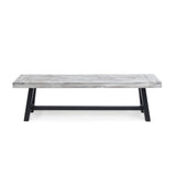 Great Deal Furniture Cassie Outdoor Light Grey Sandblast Finish Acacia Wood Dining Bench with Black Rustic Metal Finish Frame GDFStudio