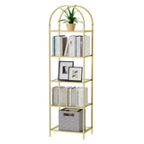 Homhedy Bookshelf Arched Display Racks,Metal Bookcase,Tempered Glass Shelves,Storage Rack Shelf for Home Office,Living Room,Bedroom, Bathroom,Modern Style (Golden, 11.8" D x 13.8" W x 57.1" H) Homhedy