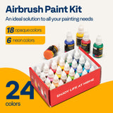 VIVOHOME 24 Color Airbrush Paint Set, Acrylic Air Brush Paints Ready to Spray (No Thinner Needed), Water Based Painting Colors for Artist and Beginners, Includes 6 Neon Color, 20 ml/0.68 Fl Oz VIVOHOME