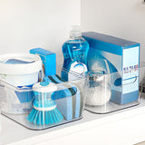 12 PACK Multi-Use Clear Plastic Storage Bins for Organizing w/ Labels - Home, Kitchen, Bathroom, Office, Pantry Cabinet Shelf Organizer Bins - SOHO Collection, RV, Fridge Organization Containers LANDNEOO