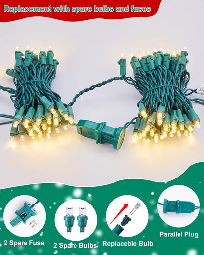 LED Mini Christmas Lights - 14FT 50 LED Warm White String Lights, F5 Waterproof Tree Lights for Wreath Garland Home Holiday Party Garden Wedding Outdoor Indoor Christmas Decoration, Green Wire