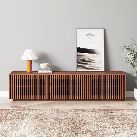 POVISON Mid Century Modern TV Stand, Solid Wood Media Console for 65 inch TV, Full Assembled Farmhouse Entertainment Center with Storage for Living POVISON