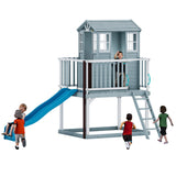 HOMMOW Kids Outdoor Playhouse, Cedar Wooden Outdoor Playhouse with Slide,Growth Chart,Interactive Play Kitchen,Installation Manual and Videos, Blue Grey HOMMOW