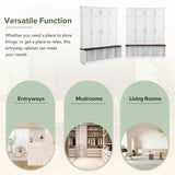 Merax Hall Tree with Entryway Bench and Shoe Storage Compartments, Multi-Functional Cabinet with 4 Hanging Hooks Merax
