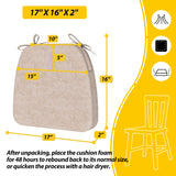 AAAAAcessories D-Shaped 2'' Thick Chair Cushions, Removable, Machine Washable Cover and Ties, Chair Pads for Indoor Dining Room and Kitchen Chairs, 17'' x 16'', Set of 4, Beige AAAAAcessories