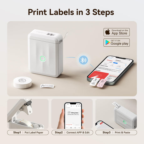 NIIMBOT D110 Upgraded Version Mini Label Maker Machine with Tape, Portable Bluetooth Thermal Printer, Sticker Labeler with Multiple Templates for Office Organization Home Kitchen School, White NIIMBOT