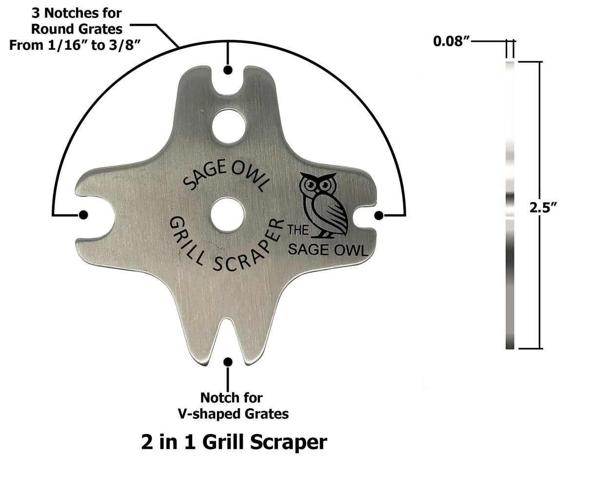 Sage Owl Bristle-Free Stainless Steel BBQ Grill Scraper – Safe Grill Cleaner for Outdoor Grills, Smoker Accessories, Cooking Gadgets, and Barbecue Grilling Tools – Ideal Mens Stocking Stuffers The Sage Owl