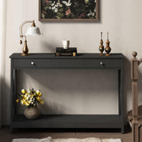 Treocho 47" Farmhouse Console Table with Drawer and Storage Shelves, Foyer Sofa Table Narrow for Entryway, Living Room, Hallway, Black Treocho