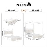 Full Upholstered Canopy Bed Frame with 2 Drawers & Crystal Tufted Storage Headboard Metal Platform Bed with Charging Station & 4 Removable Posts No Box Spring Needed Curtain Not Included, Beige Keyluv