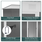 Outsunny 8' x 3.5' Metal Lean to Garden Shed, Outdoor Storage Shed, Garden Tool House with Double Sliding Doors, 2 Air Vents for Backyard, Patio, Lawn, Gray Outsunny