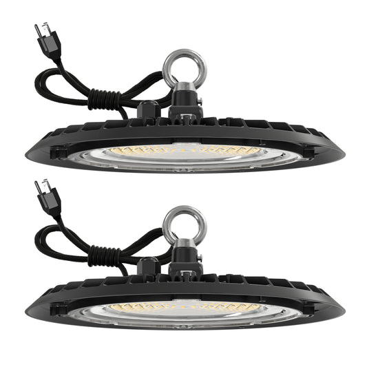 Sunco UFO LED High Bay Light, Plug & Play Lighting for Warehouse, 6000K Daylight Deluxe, 150W, Power Cord Included, 19500 LM, 120VAC, IP65 Waterproof Shatterproof Fixture - UL Listed 2 Pack - WoodArtSupply