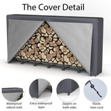 NEOCOZY 8FT Firewood Rack Outdoor with Cover, Heavy Duty Wood Holder with Log Carrier, Adjustable & Waterproof Log Holder Wood Storage Stand for Fireplace Patio Outdoor, Black NEOCOZY