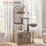 HOOBRO Cat Tree with Litter Box Enclosure, Arched All-in-One 31.5" Cat Tower with Hidden Litter Box Furniture for Indoor Cats, Versatile Cat Condo with Sisal Posts, Hammock, Greige and Gray BG45MZ03 HOOBRO