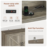 UPOSOJA Farmhouse Kitchen Pantry Cabinet with Operation Table, 72.6" Storage Cabinet with LED Lights and Power Strip, Adjustable Shelves for Dining Room, Bathroom, Living Room (Gray) UPOSOJA