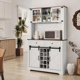 ARTPOWER Wine Bar Cabinet with Sliding Barn Door, 72" Hutch Cabinet with Wine&Glasses Rack, Tall Farmhouse Kitchen Pantry Buffet with Drawers for Dining Room, White ARTPOWER