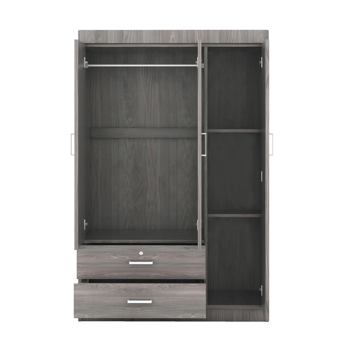 Quarte Modern 3-Door Wardrobe with 2 Drawers, Shelves and Hanging Rail, Freestanding Armoire Wardrobe Closet, Clothes Storage Cabinet Organizer (Gray/Wardrobe) Quarte