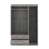 Quarte Modern 3-Door Wardrobe with 2 Drawers, Shelves and Hanging Rail, Freestanding Armoire Wardrobe Closet, Clothes Storage Cabinet Organizer (Gray/Wardrobe) Quarte