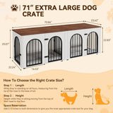 71" Large Dog Crate Furniture for 2 Dogs, Wooden Double Dog Crate with Door, Indoor Dog Kennel TV Stand with Divider and Cushion for Large Medium Dogs,White/Brown GarveeHome
