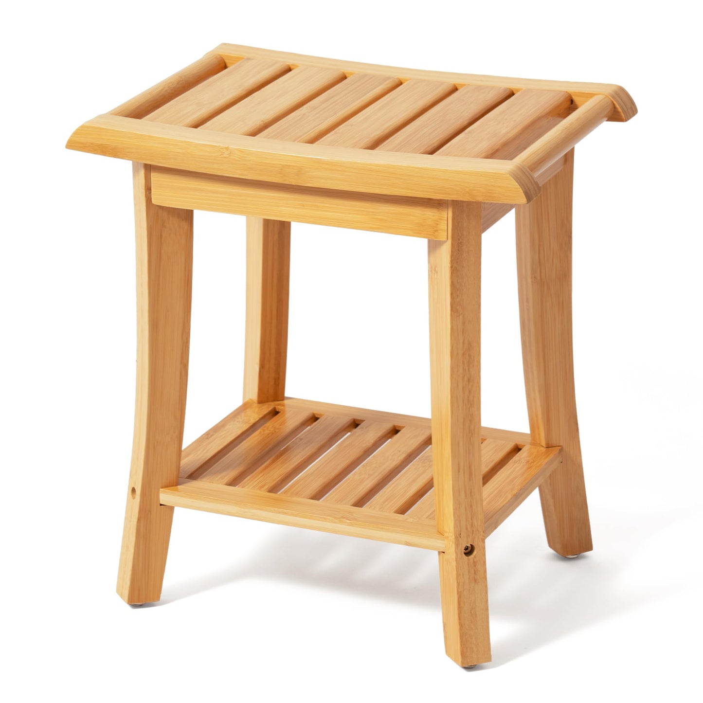 Unibambou Bamboo Shower Bench Inside Shower Stool with Storage Shelf, Spa Bath Chair for Bathroom, Seat or Organizer for Living Room, Bedroom and Garden - Great for All Ages Elderly (Natural) - WoodArtSupply