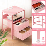 Yoobure Nightstand with Charging Station, LED Night Stand with Fabric Drawers and Storage Shelf for Bedroom, Nightstands Bedside Tables with USB Ports & Outlets, Small Night Stands, Bed Side Table Yoobure