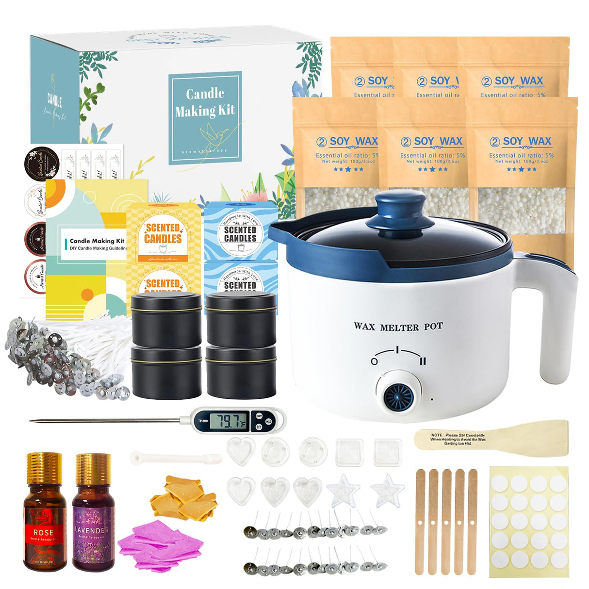 Candle Making Starter Kit for Adults, Soy Candle Maker Set with Wax Melter, Premium Wax Melts Pot Kit to Make Your own Candles KQU