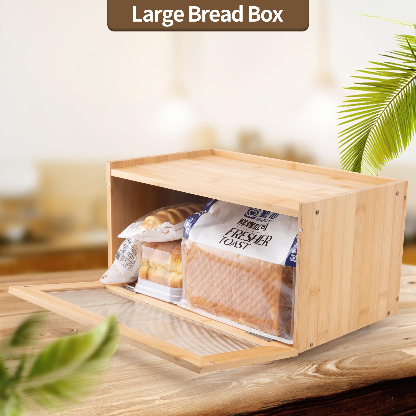 LEIMO KPARTS Bread Storage Farmhouse Bread Box For Kitchen Countertop,Single Layer Bamboo Wooden BreadBox Large Capacity Bin Bread Holder For Kitchen Counter Bread Container - WoodArtSupply