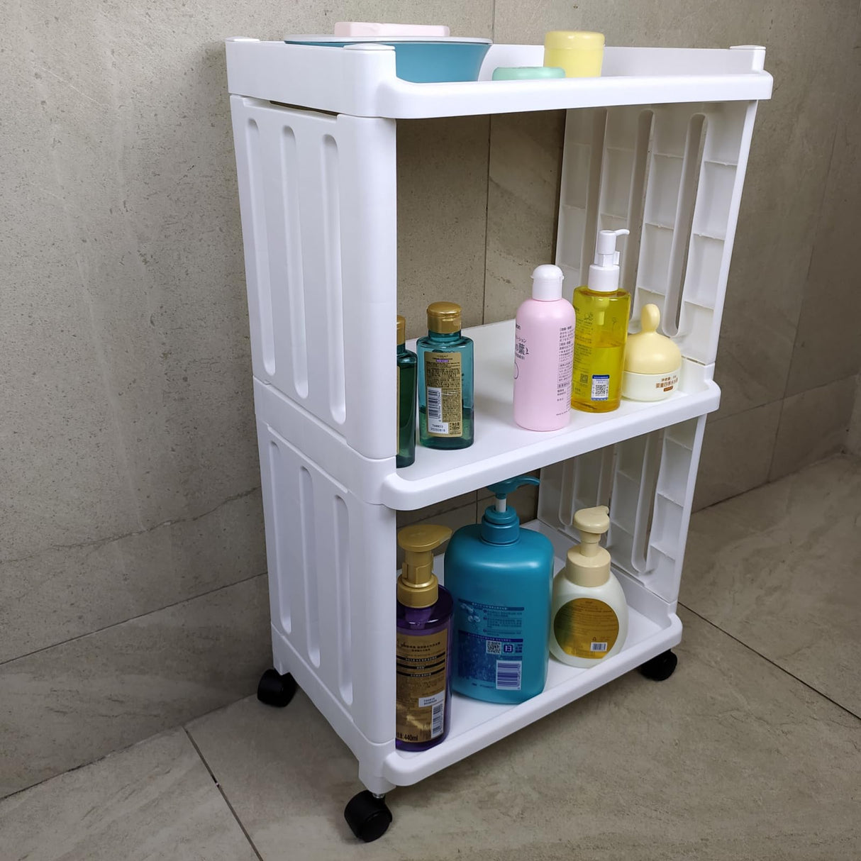 TENBOAT 3 Tier Rolling Storage Cart for Bathroom Toilet Side Storage Shelf with Wheels Movable Organization Rack Organizer Shelving Unit Bathroom Cart Office Cart (Normal Size) TENBOAT