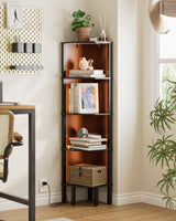 Acodaiuy Corner Shelf, 5 Tier Corner Bookshelf with LED Light,Wall Display Corner Shelf Stand with Storage Rack for Living Room,Bedroom,Office,Black Acodaiuy